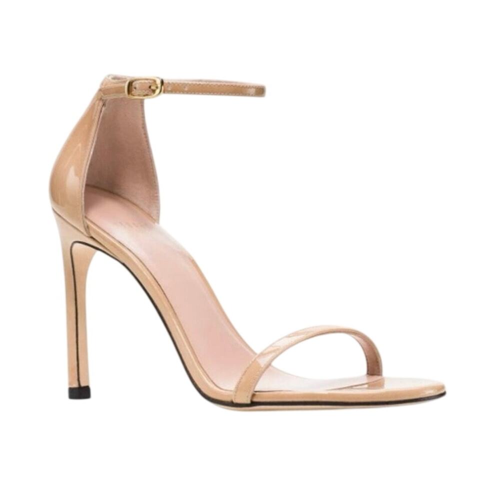 Stuart Weitzman Nudistsong Nude Patent Leather Strappy Sandal Heels Size 9.5M